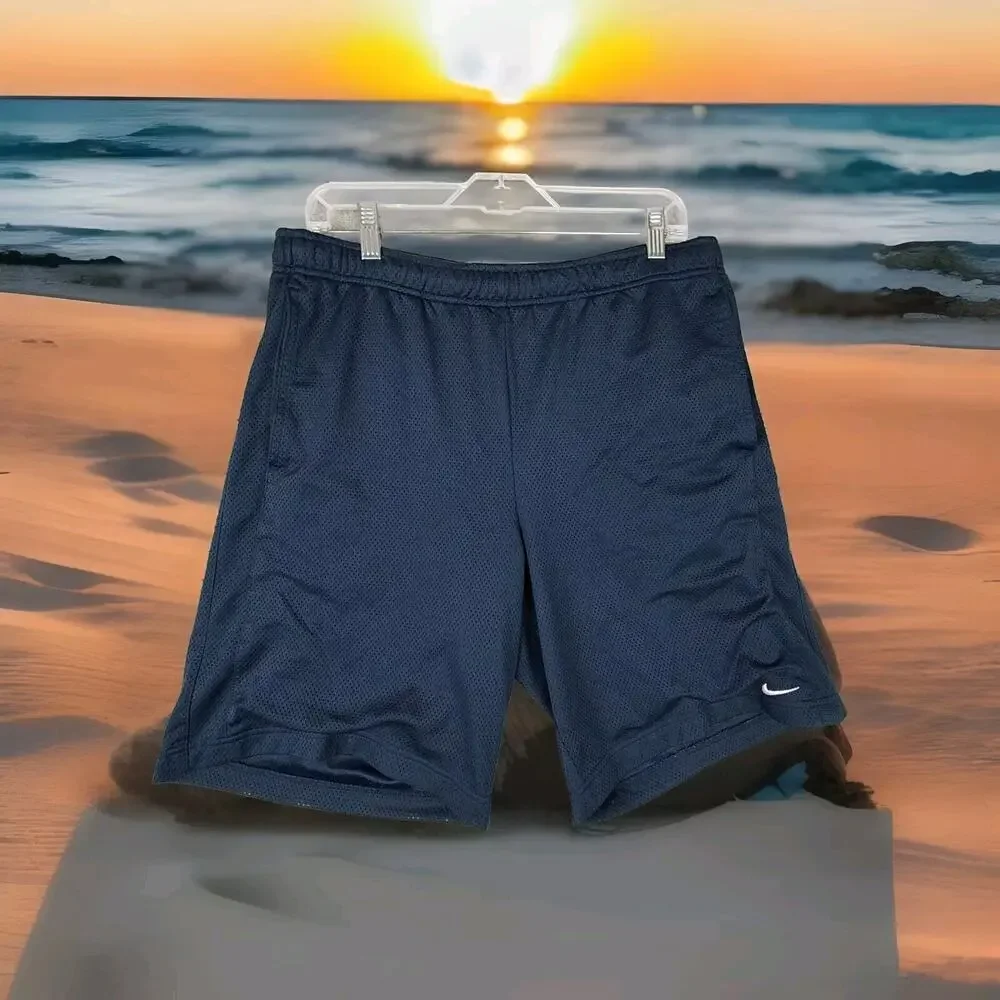 Nike Shorts Mens Medium Blue Swoosh Basketball Athletic Workout Swimming Trunks